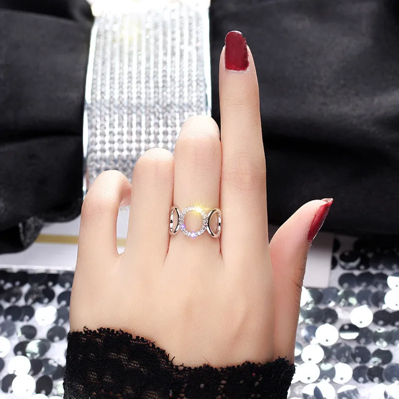 

FYUAN Korean Style Small Circle Djustable Ring for Women Rose gold Rhinestone Wedding Party Rings Jewelry Gifts