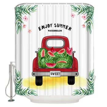 

Enjoy Summer Watermelon Truck Extra Long Fabric Bath Shower Curtains Mildew-resistant Bathroom Decor with Hooks