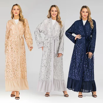 

Sequin Open Abaya Kimono Hijab Muslim Dress Caftan Dubai Turkish Islamic Clothing Abayas For Women Pakistan Oman Moroccan Kaftan