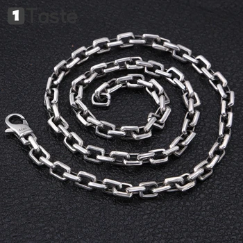 

ONE TASTE S925 Sterling Silver Box Chain Necklace For Men Punk Jewelry Trendy Rock Domineering 7mm Wide Chain Men's Accessories