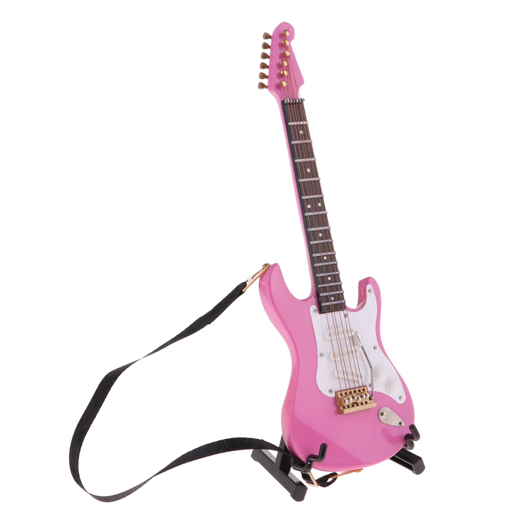 1/6 Miniature Musical Instrument Toys Stylish Pink Electric Guitar Model