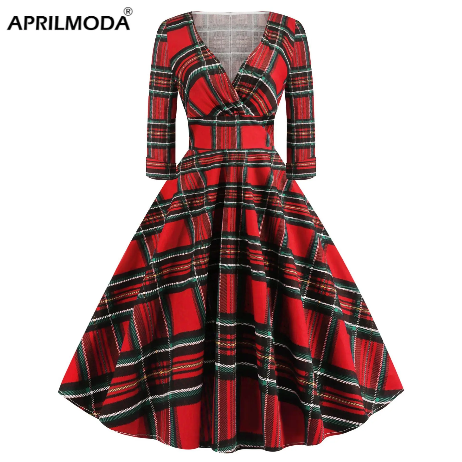 womens red check dress