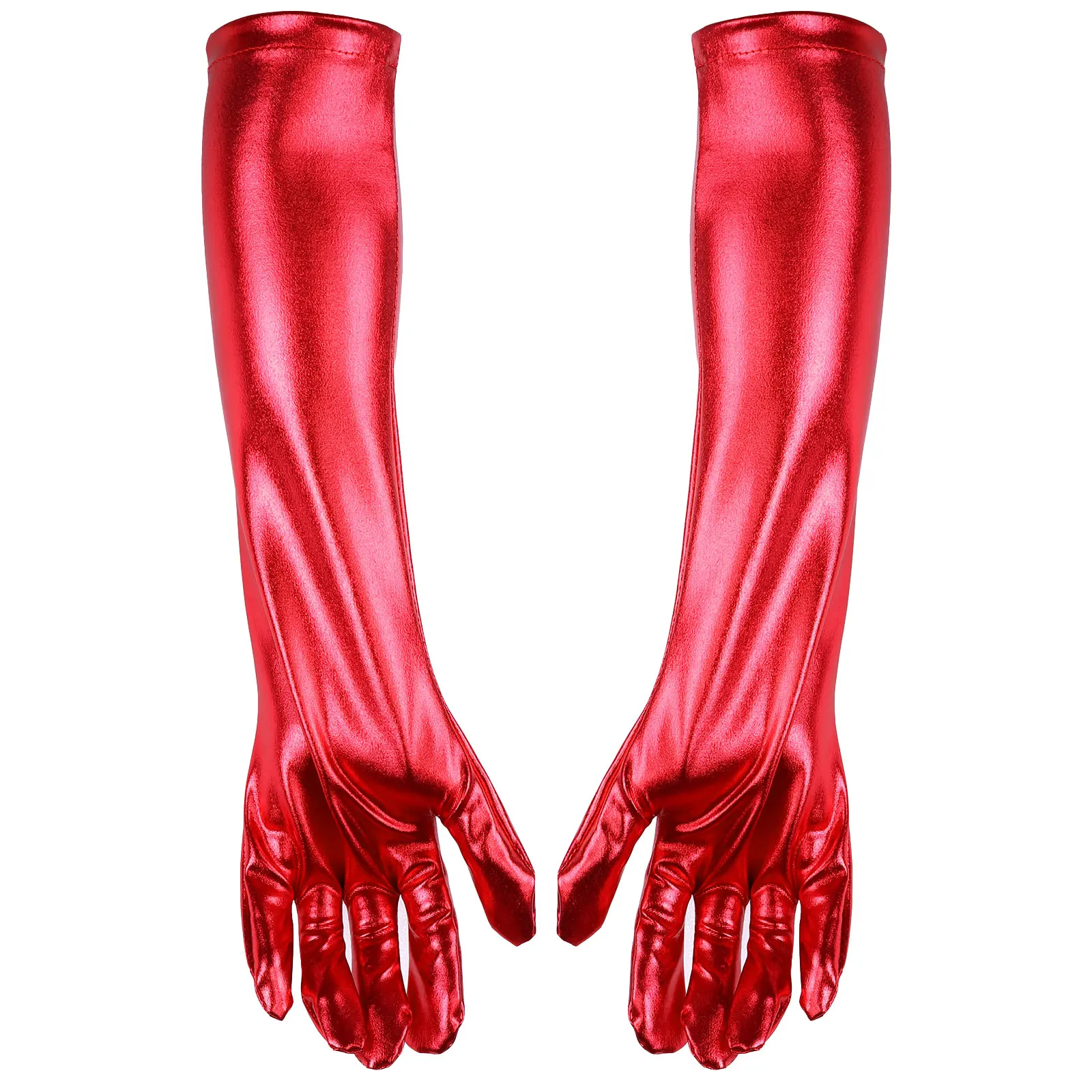 Womens Latex Sexy Long Gloves with Stockings Female Shiny Metallic Patent Leather Full Finger Gloves Nightclub Party Accessories mens leather gloves