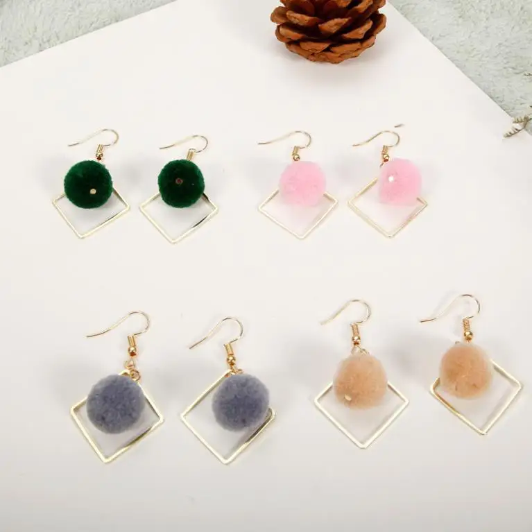 

Korean version of the simple personality sweet net red with the geometric hair ball earrings