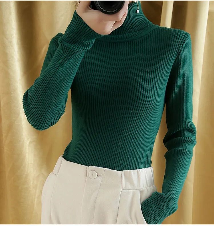 pulôver feminino de lã de novo suéter gola alta com