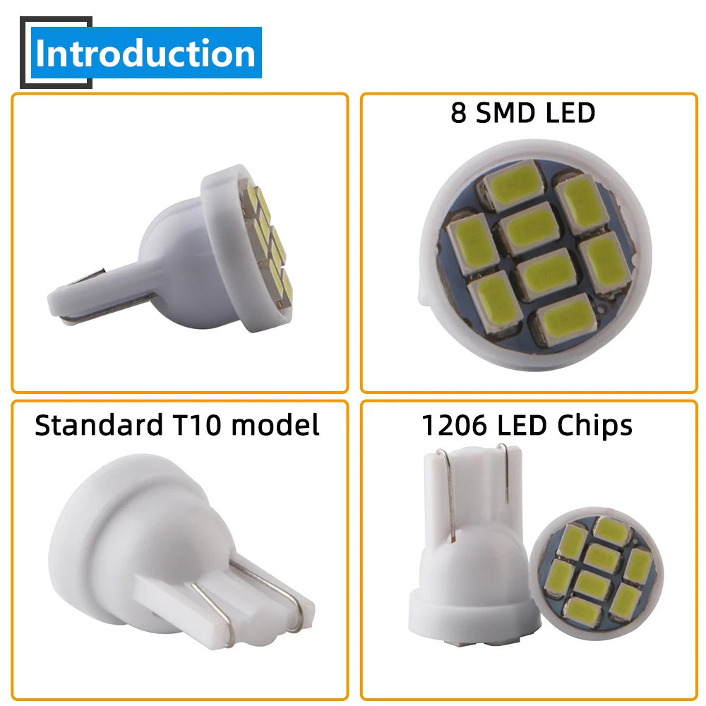 50 шт. AC/DC 6 В 1206 8 SMD t 10 светодиодный ная лампа вольт для пинбола W5W 2825 192 168 194 белый