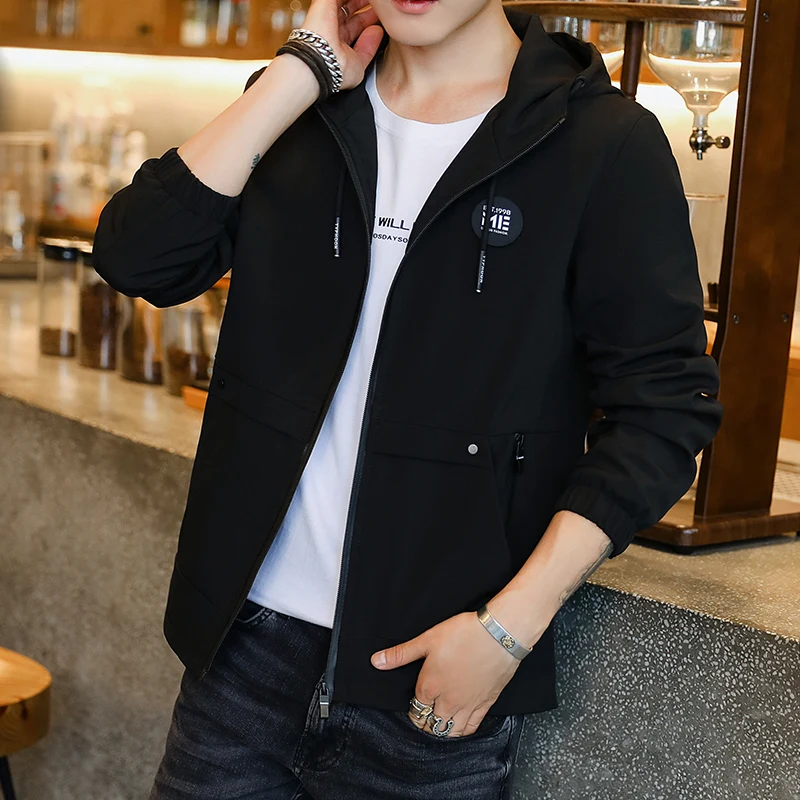 

Men jacket with a hood 2020 new spring and autumn male coat fashion pocket zipper teenager boy Korean style hot sale J06