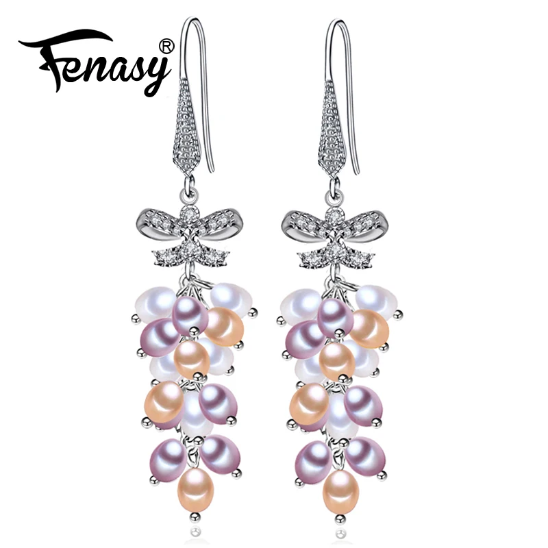 Женские длинные серьги с жемчугом FENASY из стерлингового серебра 925 пробы