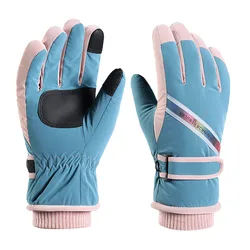 Outdoor Touch Screen Slip-Proof Gloves Pink Stitching Letters Cycling Mountaineering Men Women Warm Windproof Full Finger Gloves