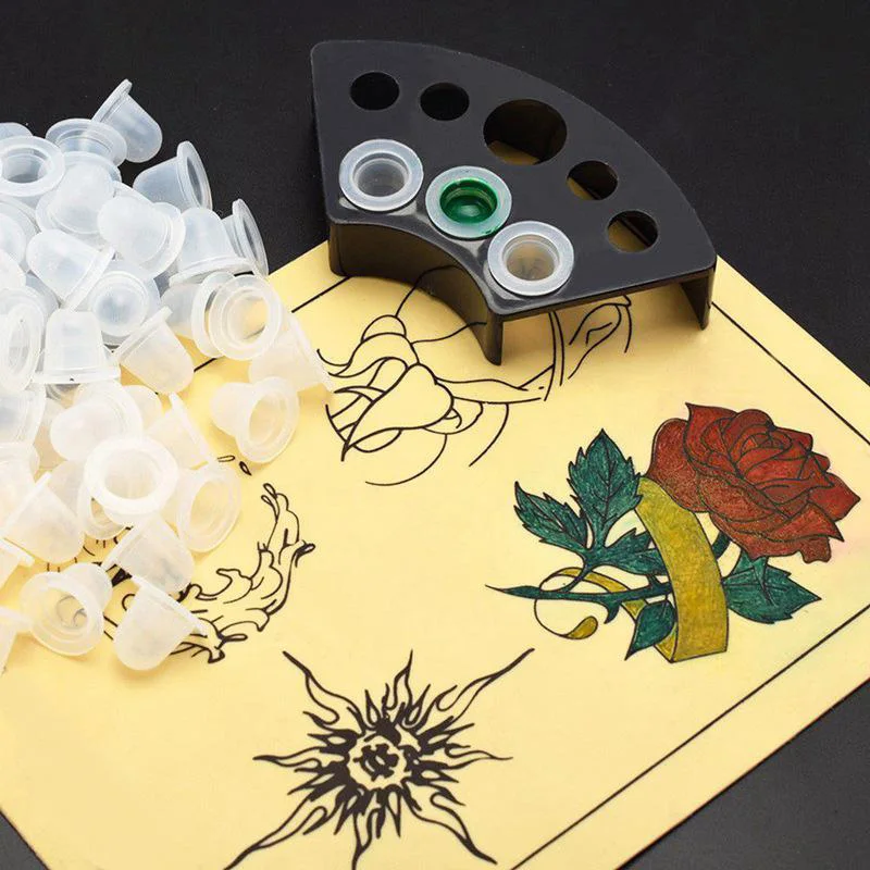 100 шт. цветные силиконовые Пигментные Чашки для татуажа крышки держатель чернил