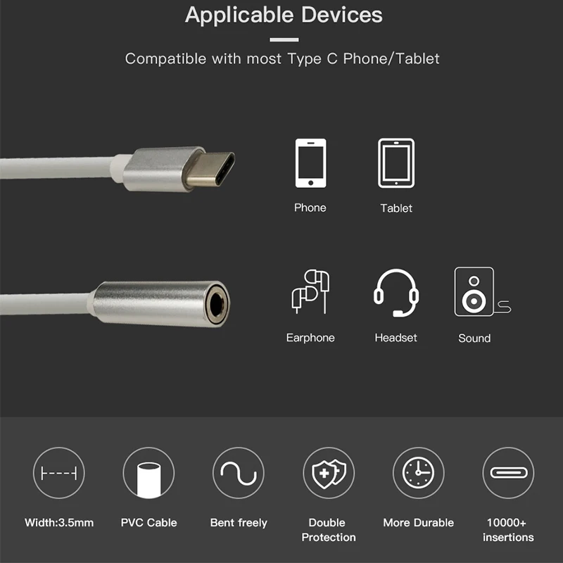 Тип C до 3,5 мм 2 In1 USB разъем аудио Разветвитель USB C наушники кабель, адаптер для зарядки USB-C до 3,5 на обоих концах для подключения внешних устройств к автомагнитоле для смартфона
