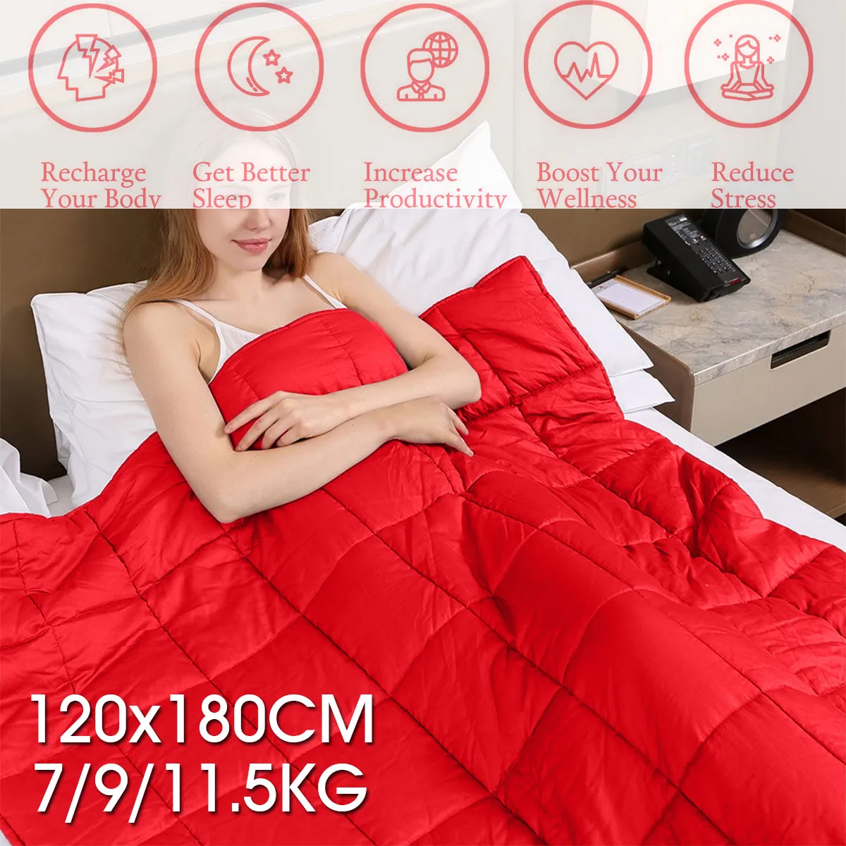 

Red 120x180CM 7/9/11.5KG Weighted Blanket for Adult Gravity Blankets Decompression Sleep Aid Pressure Weighted Quilt