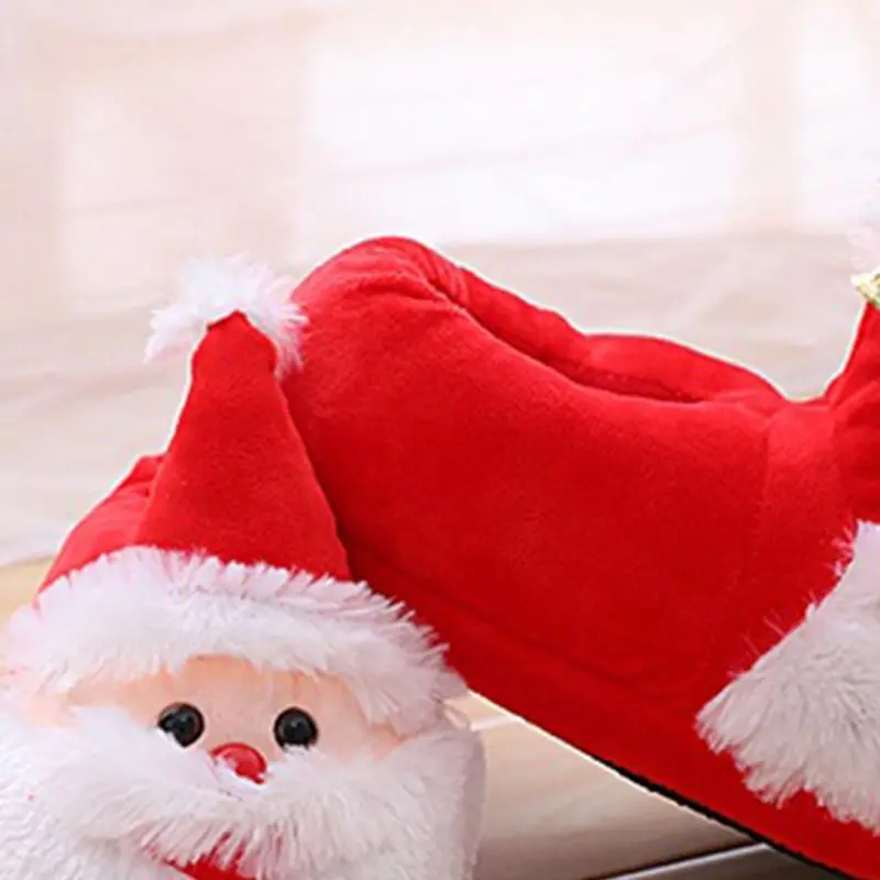 Женские и мужские рождественские тапочки с объемным изображением Санта-Клауса; зимняя плюшевая нескользящая обувь; 094B