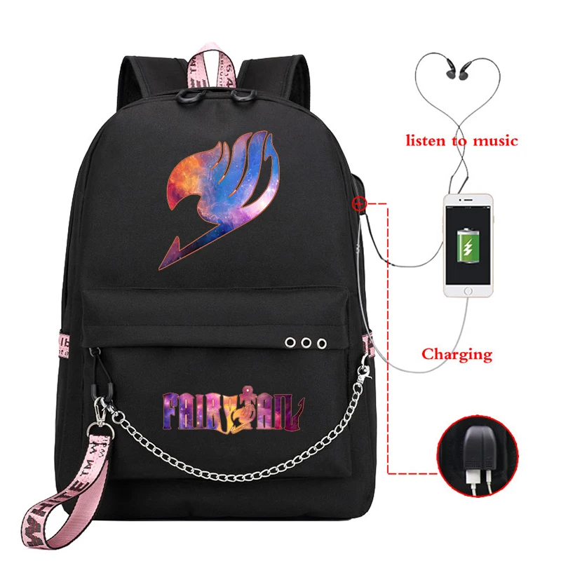 Mochila Sac A Dos Femme para mujer, mochilas escolares de Anime FAIRY TAIL para adolescentes, chicas, chicos, Rugtas, Jongen, Plecak, USB, portátil, Mocihlas