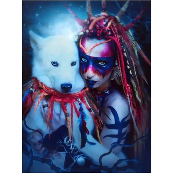 

Diamond Painting Cross Stitch Indian woman 5d square Diamond Mosaic pasted full diamond embroidery Wolf Handmade Home Decor