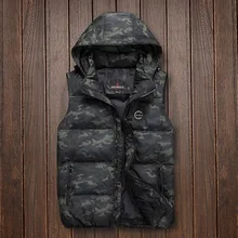 Зимний мужской пуховый жилет, Модный повседневный Камуфляжный теплый пуховый жилет с капюшоном