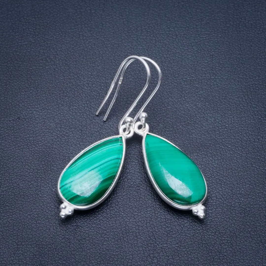 

Natural Malachite Handmade Unique 925 Sterling Silver Earrings 1.5" B2623