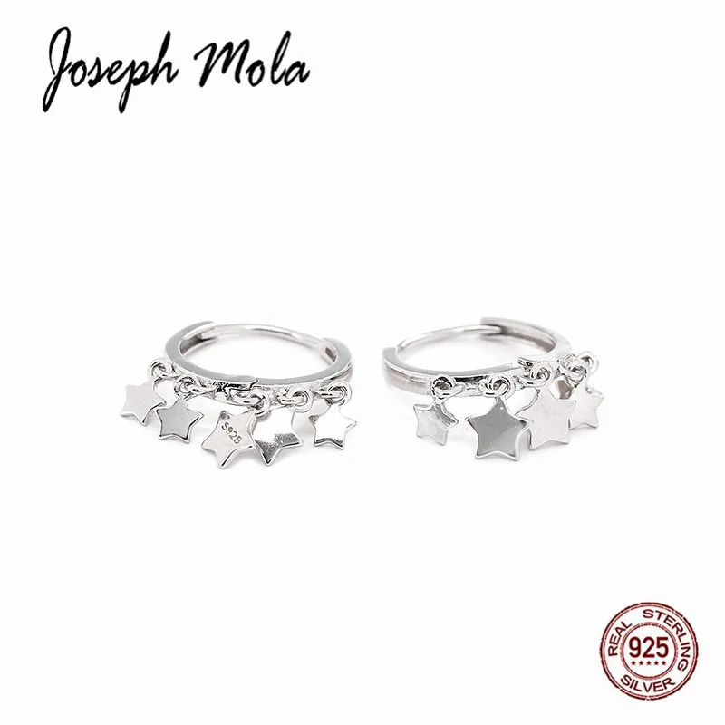 

Joseph Mola 925 Sterling Silver Trendy Star Pendant Punk Hoop Earrings for Women Girls Party Fashion Silver Jewelry Ear Decor