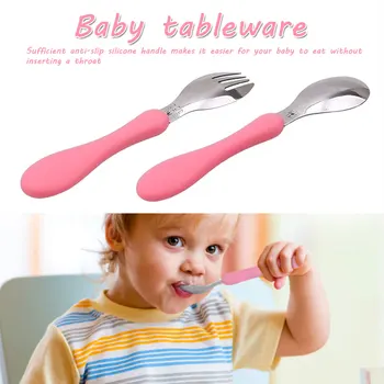 

Baby Cutlery Candy Color Fork Spoon Set Infant Tableware Children Food Feeding Dinnerware Soft Handle Toddler Utensil