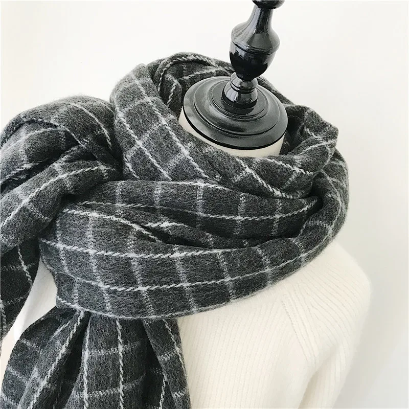 Winter Cashmere Scarves With Tassel Thick Warm Poncho Wool Plaid Print Neck Scarf For Women Fashion Shawls and Wraps Ladies