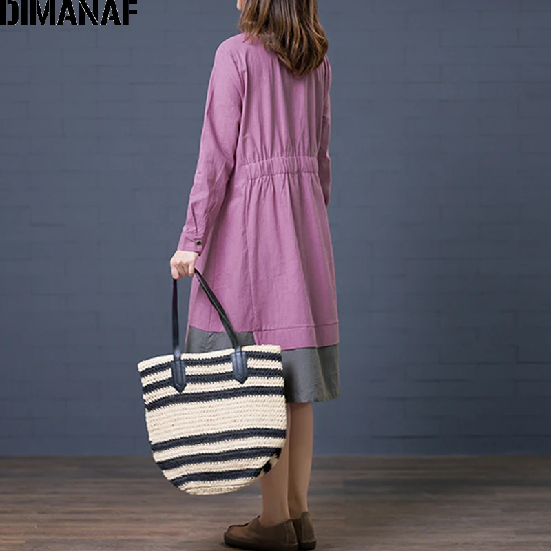 DIMANAF женское платье большого размера Винтажное с длинным рукавом осеннее офисное женское свободное ТРАПЕЦИЕВИДНОЕ женское платье Vestidos хлопковое льняное платье одежда Новинка - Цвет: Ru98837CN-zi