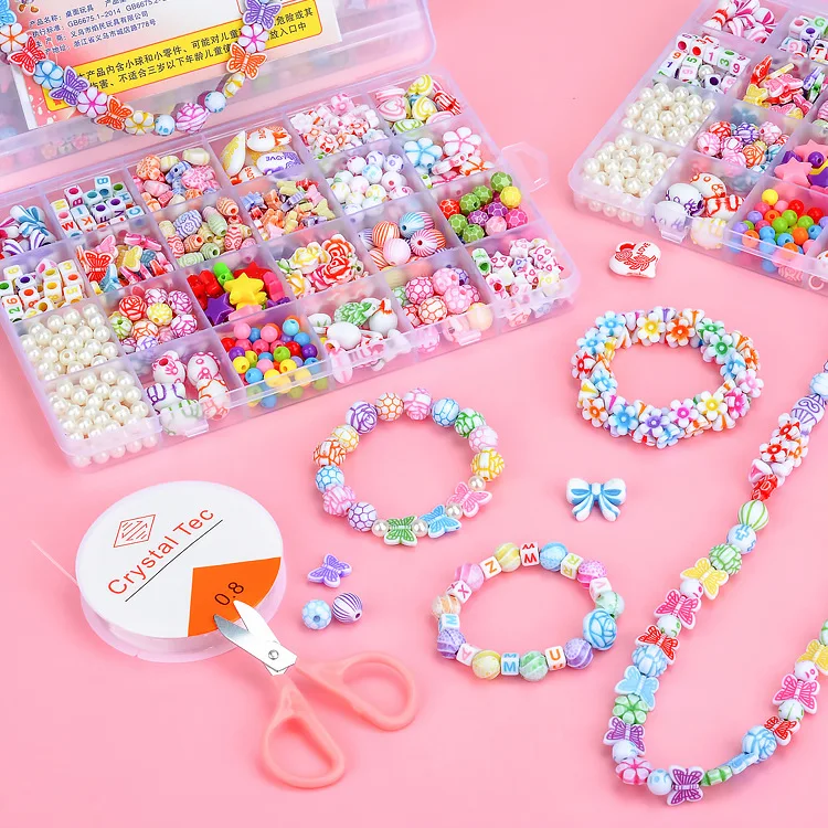 DIY Handmade String Beads Bracelet Kit Children Beaded Toy for Kids Bracelet Girls Toys Plastic Make Necklace Bracelet Jewellery