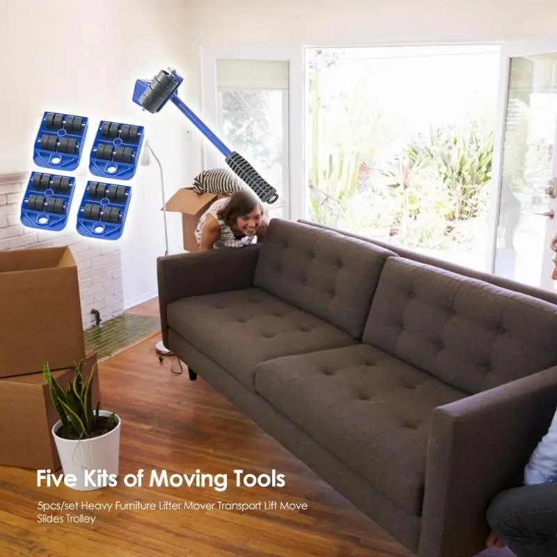 

Furniture Mover Tools Set Furniture Transport Lifter Heavy Stuffs Moving Tool 4 Wheeled Mover Roller+1 Wheel Pry Bar Home Tools