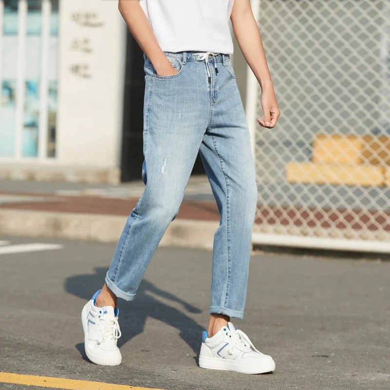 Джинсы Semir мужские летние Удобные укороченные штаны для бега с завязкой на талии