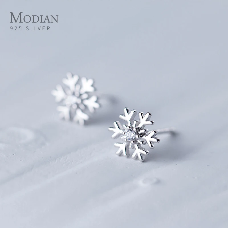 

Modian Cute Snowflake Romantic Zirconia Stud Earrings for Women Authentic 925 Sterling Silver Jewelry for Girl 2020 Mode Bijoux