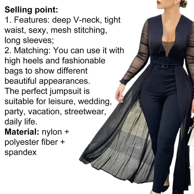 Women Jumpsuit Solid Color Skinny Playsuit Women Long Sleeve Sheer Patchwork Waist Tight Belt Overall for Party robe 6