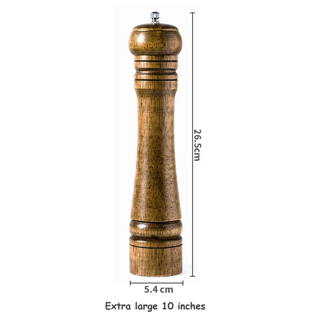5 8 10 Inch Salt and Pepper Mill Shakers Herb Grinders Solid Wood Spice Black Pepper Grinder Grain Mill Kitchen Accessories 10 inches