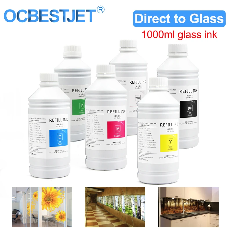 

Высокотемпературные стеклянные чернила 1000 мл * 6 для цифровой печати на стекле, прямая печать на стекле для принтера Seiko Konica StarFire