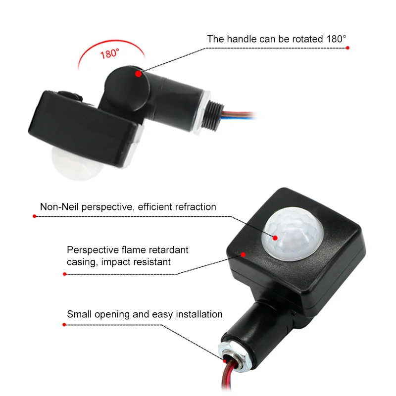 1 pièces ultra-mince LED projecteur PIR détecteur de mouvement détecteur étanche extérieur 85-265V IP65 capteur de mouvement réglable PIR interrupteur