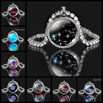 

Solar System Necklace Nebula Galaxy Planet Pendant Glass Crystal Chain Universe Necklace Bling Jewelry
