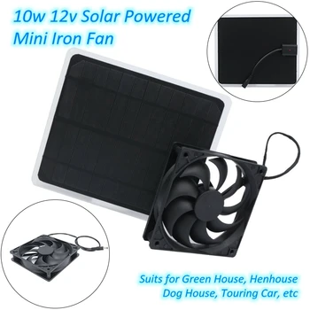

10w 12v Solar Power Iron Fan Henhouse Dog House Greenhouse Camping Touring Car Outdoor Traveling Cooling Mini Solar Fan with USB