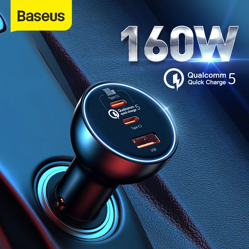 Автомобильное зарядное устройство Baseus 160 Вт быстрая зарядка QC 5 0 автомобильное
