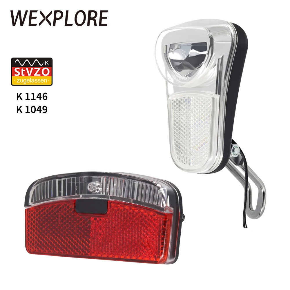 

WEXPLORE Dynamo Bike Front Rear Light Set Input AC 6V Stvzo Standard Dynamo Bicycle LED Headlight and Taillight Bike Accessories