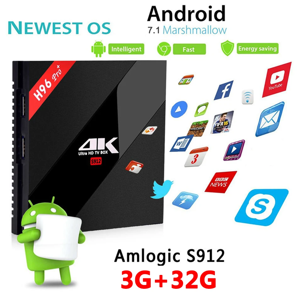 H96 Pro + 3G 32G 2 4G 5 ГГц Wi Fi 4K приставка Amlogic S912 Топ Приставка Smart tv android 6 Android plus Vs