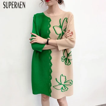 

SuperAen Pluz Size Fashion Women Dress 2020 Spring New Cotton Ladies Dress Three Quarter Sleeve Europe Women Clothing