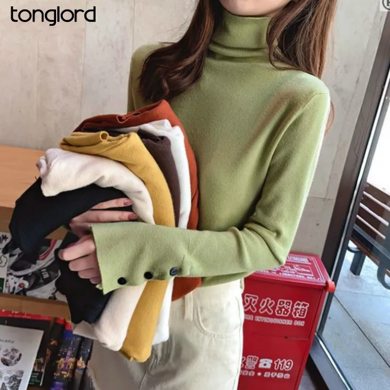 

Tonglord Sweaters Knitting Pullover Top Fashion Female Casual Turtleneck Elastic Knitted Bottoming Shirts 2020 Autumn Winter