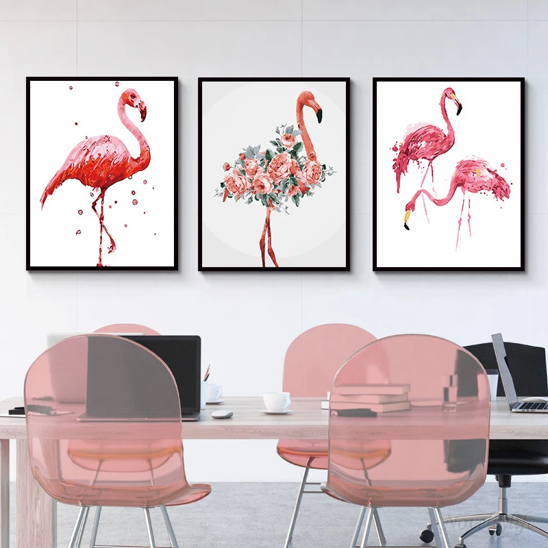 3 шт./компл. Фламинго животные Абстрактная живопись Diy Цифровая Раскраска по номерам цветы Современная Настенная картина для украшения дома - Цвет: Flower Flamingo