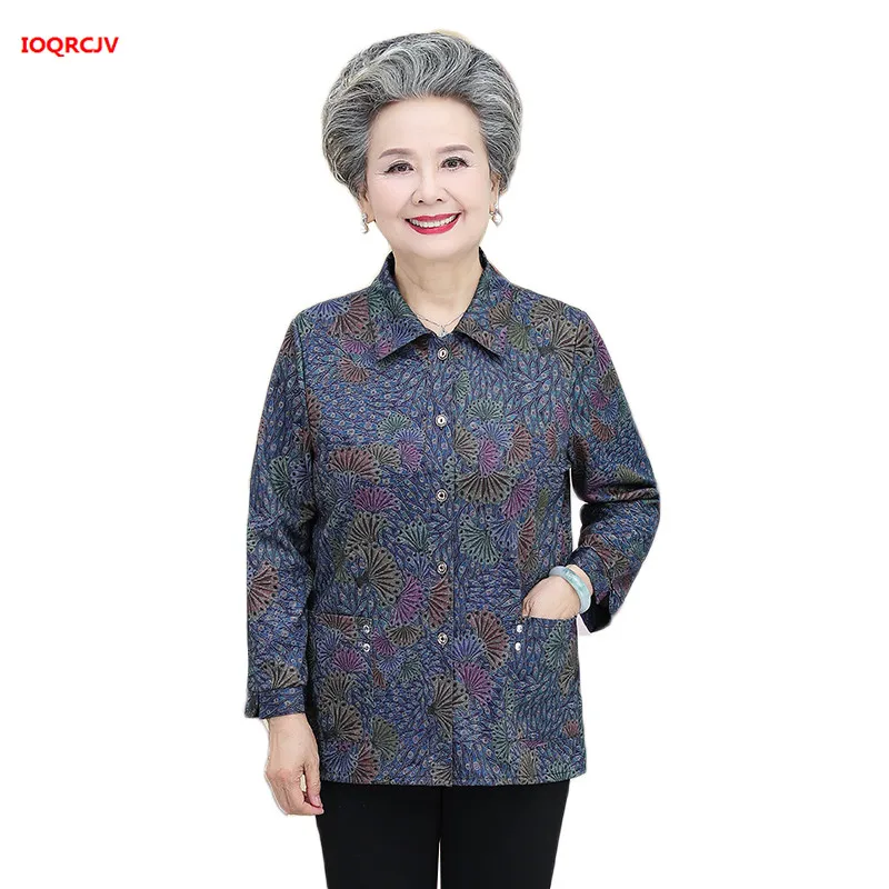 Блузки с длинными рукавами и принтом для матери среднего возраста топы сезон