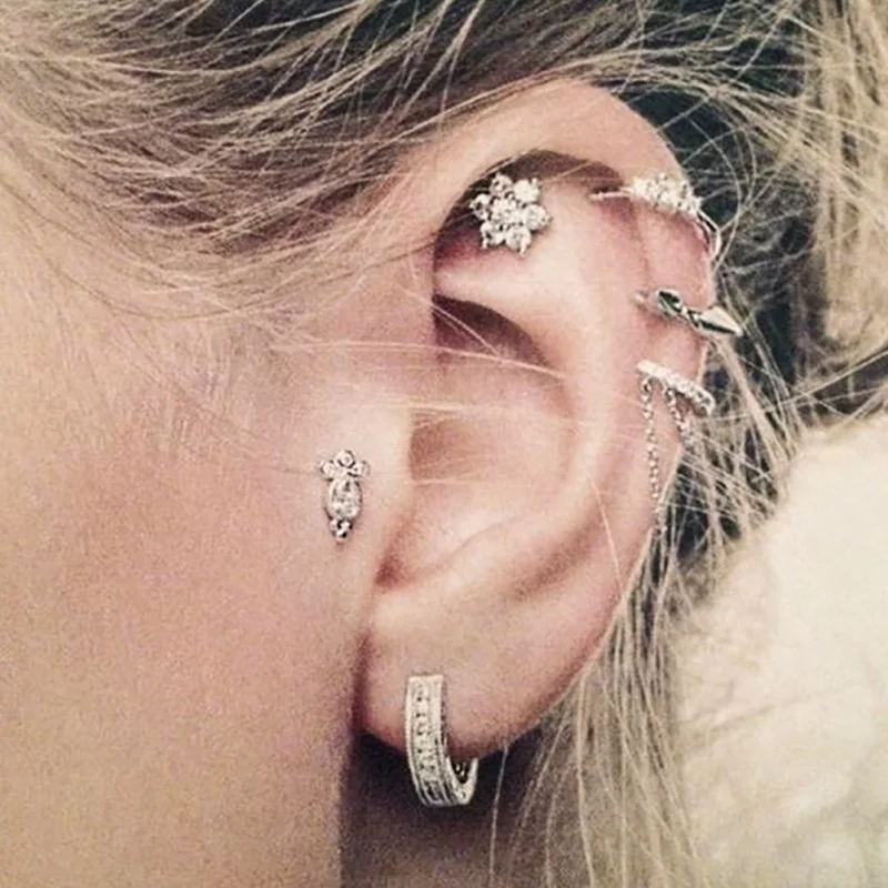 

6PCS/Set Fashion C-Shaped Small Round Circle Tassel Hoop Geometric Stud Earrings Set Women Jewelry Fashion Accessories