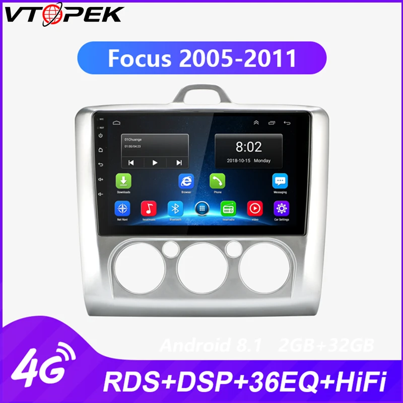 Vtopek Android стерео для Ford Focus 2 Mk 2 2005-2011 мультимедийный плеер 4G сеть wifi сенсорный экран RDS DSP gps навигация