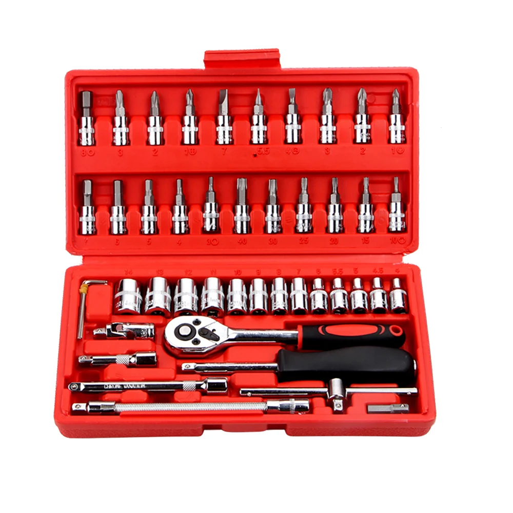

Car Repair Tool 46pcs 1/4-Inch Socket Set Car Repair Tool Ratchet Torque Wrench Combo Tools Kit Auto Repairing Tool Set