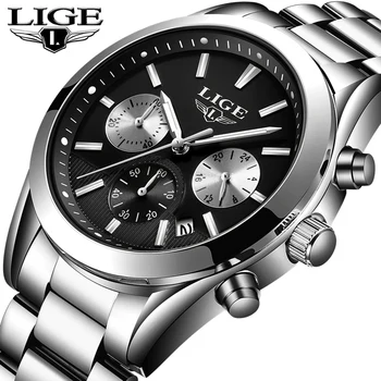 

LIGE Top Brand Men Watch Chronograph Stainless Steel Watches Men Waterproof Quartz Watch Gents Luxury Casual Business Wristwatch