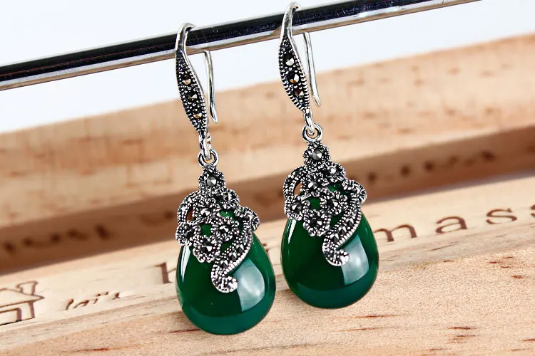 MOONROCY Silver Color Vintage Opal Waterdrop Vintage Dangle Earrings Red Green Crystal for Women Girls Jewelry Dropshipping Gift