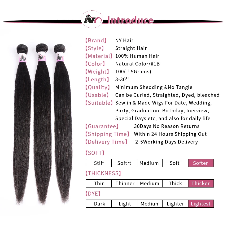 NY 4 Straight Hair Bundles Malaysia Human Hair 4 Bundles Deals Non-Remy Natural Color For Black Women 8-28 inch Deals cabelo