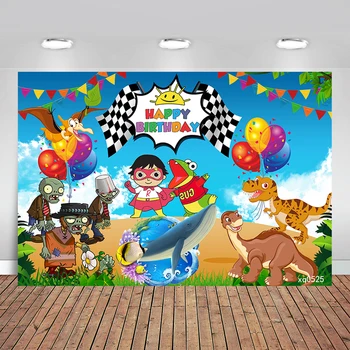 

Ryan's World Dinosaur Zombie Photography Backgrounds Bunting Sky Blue Kids Birthday Party Backdrop for Photo Studio