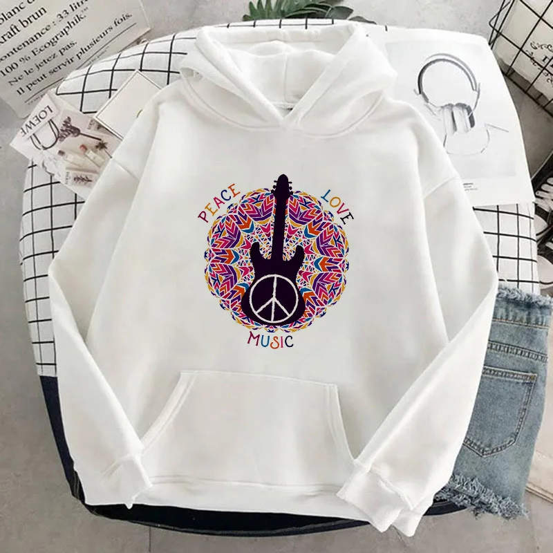 

Толстовка Женская зимняя с длинным рукавом, пуловер в стиле Харадзюку, хипстерский хип-пуловер с карманами и принтом гитары